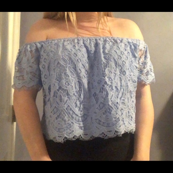 Blue lace off the shoulder shirt from express - Picture 2 of 2
